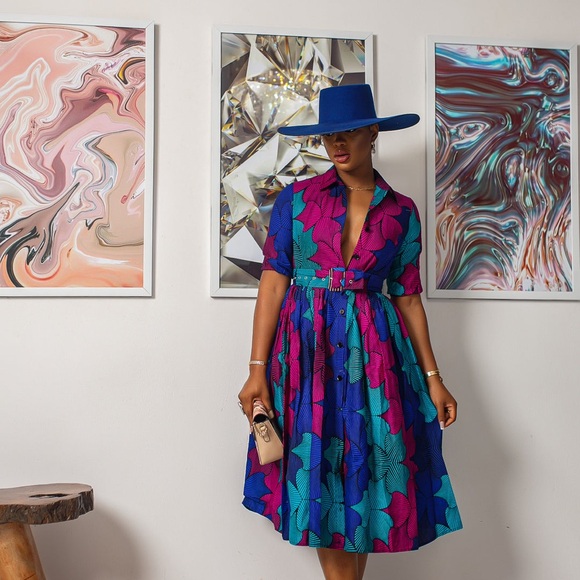 Mae Otti MOREMI AFRICAN PRINT BUTTON DOWN DRESS Sz M - Picture 5 of 7